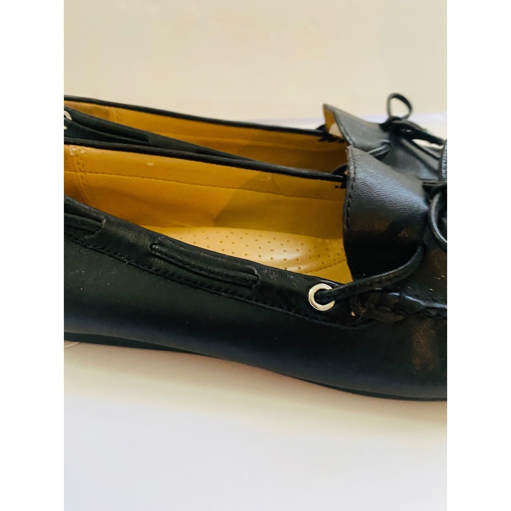 Michael Kors Black Leather Moccasin Loafers Bow Flats Silver Hardware sz 9.5 - Picture 6 of 9